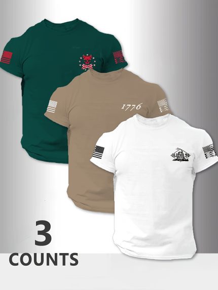 Men's Short-Sleeve American Flag Pattern Crew Neck T-Shirt, Suitable for Summer Outings, Casual and Versatile Short-Sleeve 3pcs Set