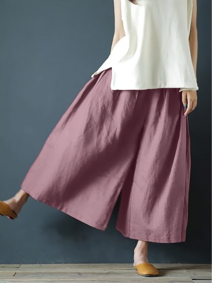 ZD020630 Directional Spring Summer Women's Long Pants Loose Fit Straight Leg Elastic Waist Pocket Nine-point Pants Loose Fit Comfortable Breathable Moisture-wicking Casual Vacation Women's Long Pants