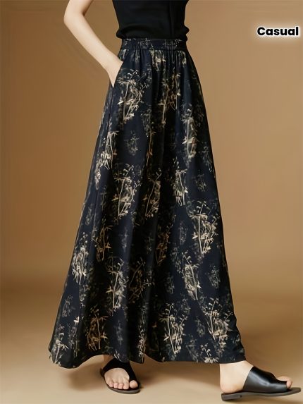 Thin Wide-Leg Pants Loose New Chinese Print Casual Pants for Women